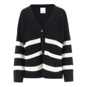 Stribet Uldblanding V-Hals Cardigan