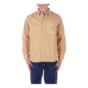 Beige Logo Front Button Shirt