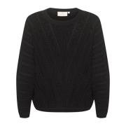 Sort Dyb Strik Pullover Sweater