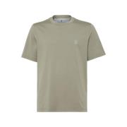 Sage Green Logo Broderet Bomuld T-shirt