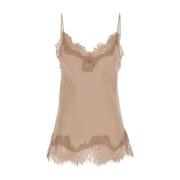 Beige Silke Camie Top med Blonder