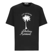 Sort Bomulds T-shirt med Palm Print