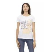 Elegant Hvidt Trykt Rund Hals T-Shirt