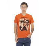 Orange V-Neck Grafisk T-Shirt