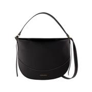 Sort Læder Crossbody Taske