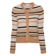 Beige V-Neck Sweater med Butterfly Knapper