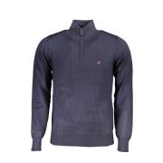 Blå Broderet Half-Zip Sweater