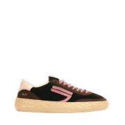 Brun Stof Sneakers med Pink Detaljer