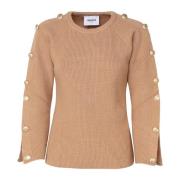 Beige Sweater med Dekorative Knapper