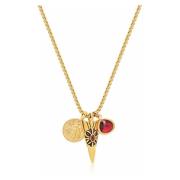 Mens Golden Talisman Necklace with Arrowhead, Red Ruby CZ Drop and Bee...