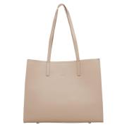 Beige Læder Shopper Taske