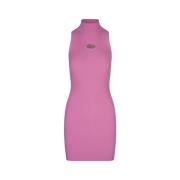 Pink High-Necked Short Dress med Oval D Logo