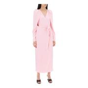 Satin Wrap Midi Kjole med Crossover