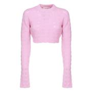 Pink Bomuldssweater Rund Hals Crop-top