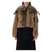 Teddy Cropped Bomber Beige Olive