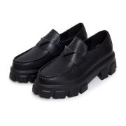 Chunky læder platform loafers - Sort