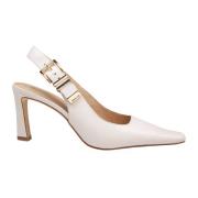 Creme læder slingback pumps