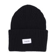 Sort uldblandet beanie hat