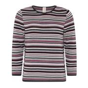 Stribet 3/4 Ærme Pullover Bluse Grå/Bourg