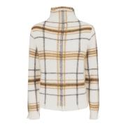 Creme Sweater med Tartan Mønster