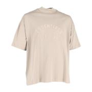 Logo Mock Neck T-Shirt i Beige Bomuld