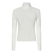 Hvid Ribstrikket Turtleneck Sweater med Cut-Out