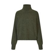 Ribstrikket rullekrave sweater med droppede skuldre