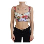 Blomstret Bustier-Crop-Top med Italiensk Hndvrk