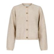 Fluffy Strik Cardigan med Dekorative Knapper