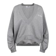 Logo-gummibelagt bomulds sweatshirt med V-hals