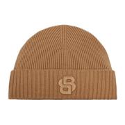 Elegant Beige Uld Broderet Beanie