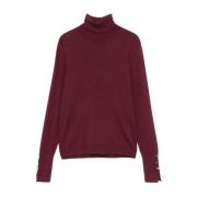 Burgundy Strik Rullekrave Sweater