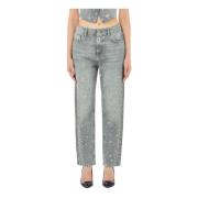 Straight Fit High Waist Denim Bukser