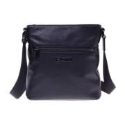 Crossbody bag in black tumbled leather