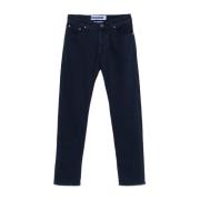 Blå Tekstureret Tapered Leg Jeans