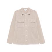 Beige Uld Cardigan Strik Knap Front