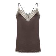 Brun Silke Top Elegant Asymmetrisk Hem