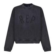 Vintage Sort Bomulds Sweatshirt Rund Krave