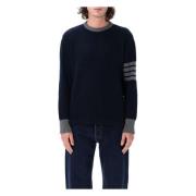 Marineblå Tekstureret Rugby Stribe Crew Neck Sweater