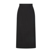 Sort Pinstripet Midi Nederdel Silkefor