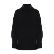 Sort Cowl Neck Top med knappede manchetter