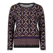 Grafisk Print Finstrikket Sweater