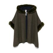 Grøn Cape Frakke med Faux-Fur Trim