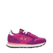 Fuchsia Ruskind Sneakers med Dobbelt Hvide Snørebånd