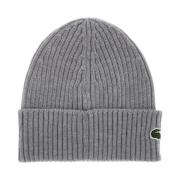 Ribstrikket uld beanie hat med krokodille applique