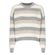 Stribet Beige Sweater Rund Hals Lange Ærmer