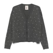 Cardigan Sweater med Rhinestone V-Neck