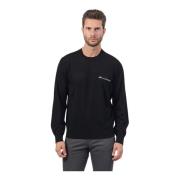 Sort Sweater Ribbet Logo Rund Hals