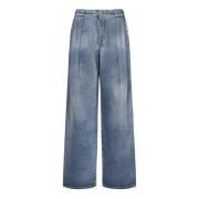 Blå Baggy Plisserede Jeans