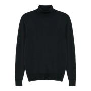 Blå Merinould Rullekrave Sweater